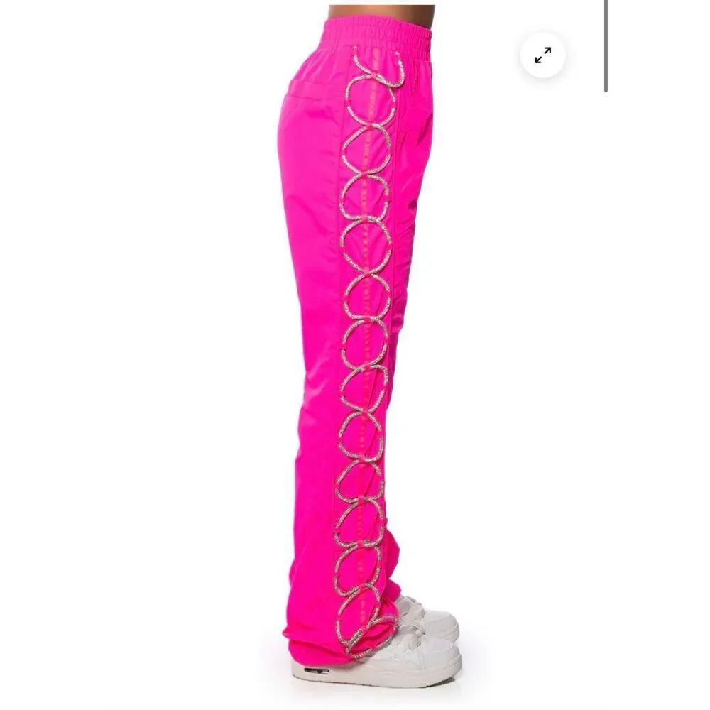Akira Neon Pink Diamond Lace-Up High-Waisted Pull-On Track Pants Size XL